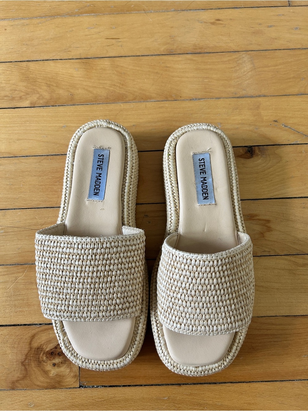 Steve Madden Beige Woven Slide Sandals